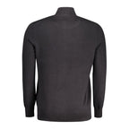 Timberland black organic cotton men's cardigan with button closure, soft knit fabric, and ribbed cuffs and hem.