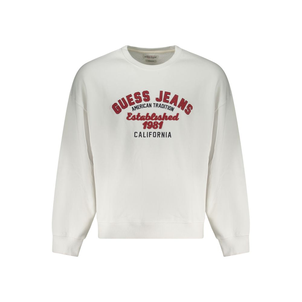 White cotton men's sweatshirt by Guess Jeans, featuring a classic crewneck design and comfortable fit.