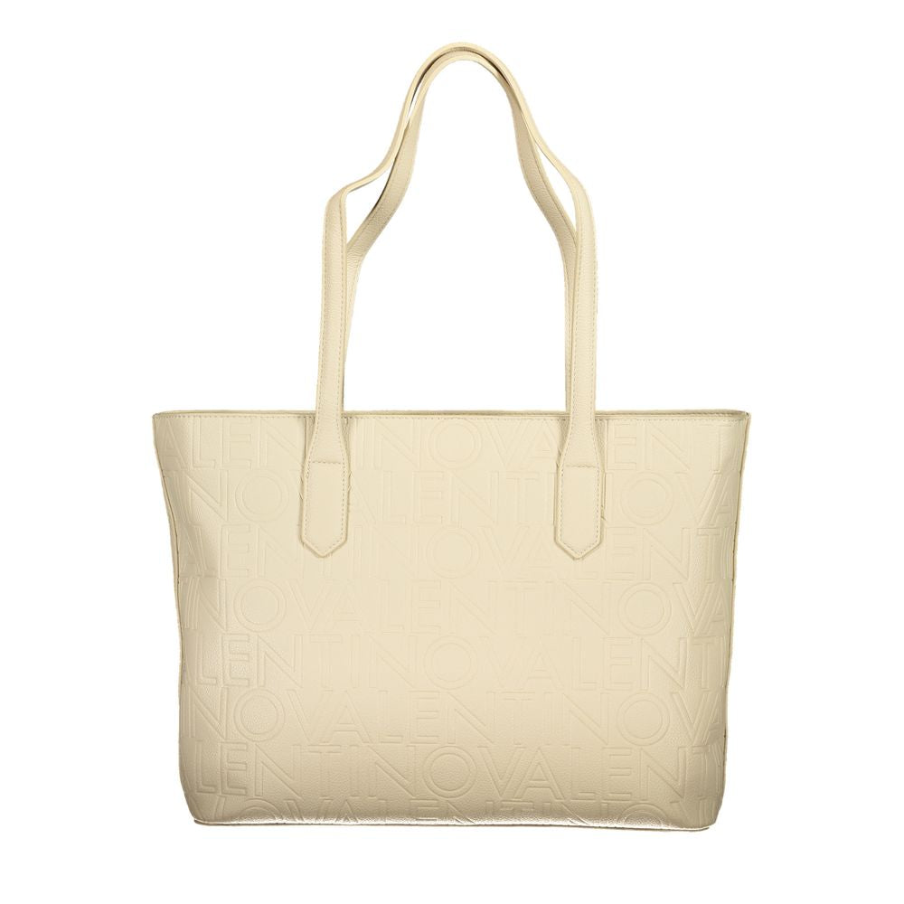 Mario Valentino beige polyurethane women's bag with sleek design and structured shape, featuring a top handle and subtle logo details.