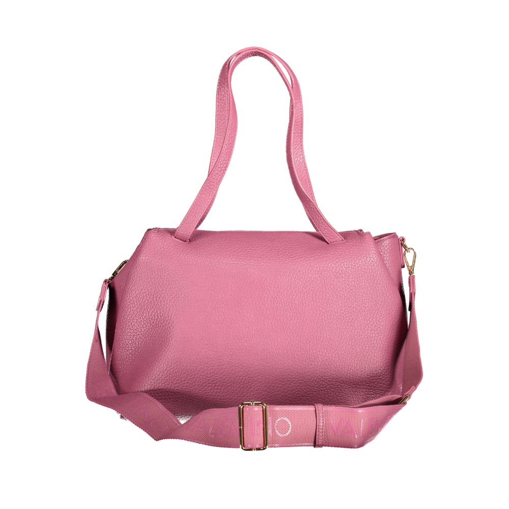 Pink Mario Valentino women's polyurethane bag with sleek design and silver hardware, stylish accessory for everyday use.
