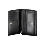 Tommy Hilfiger black polyurethane women's wallet with sleek design and multiple card slots, featuring the brand logo.