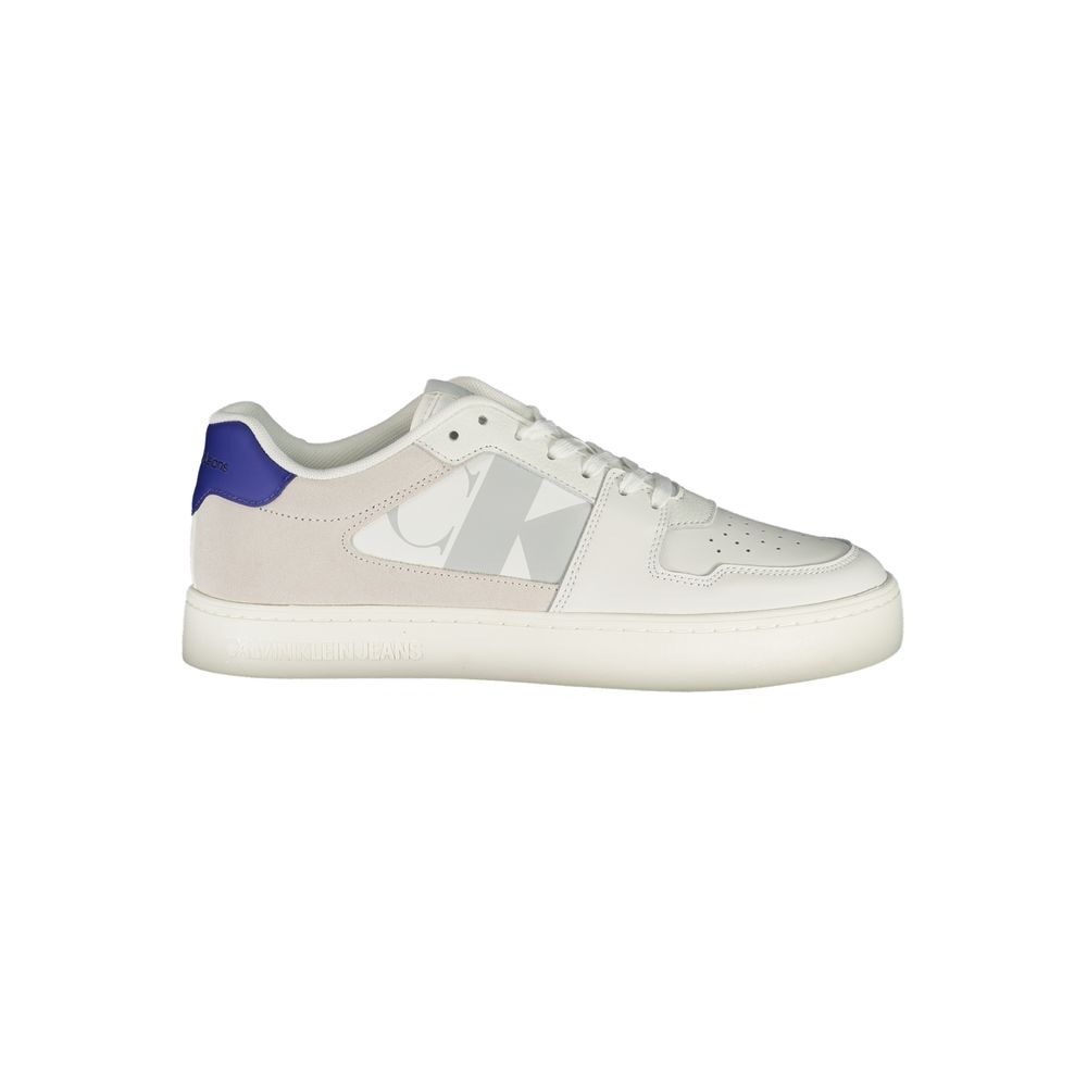 Calvin Klein white men's polyurethane sneaker with sleek design and sporty style, featuring laces and a rubber sole.