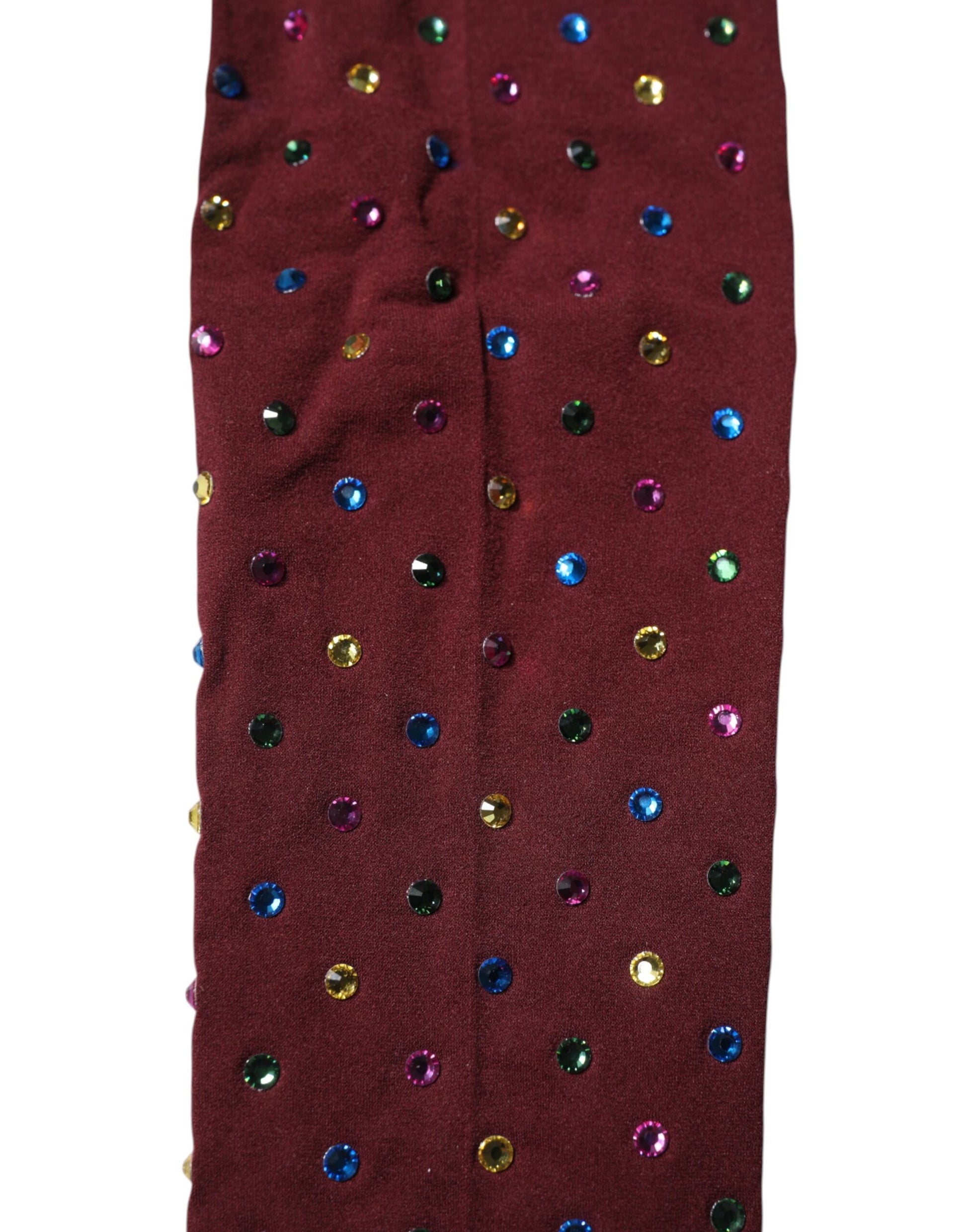 Dolce & Gabbana Maroon Nylon Crystal Embellished Pantyhose Tights Dolce & Gabbana