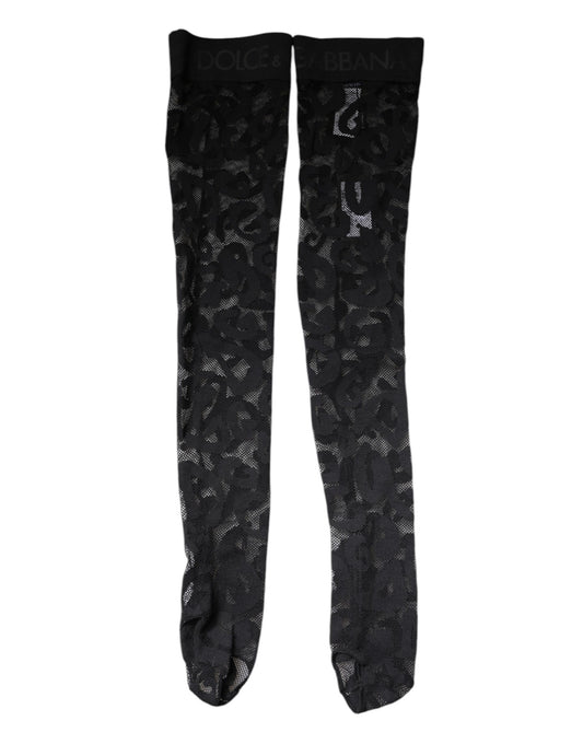 Dolce & Gabbana Black Floral Lace Cotton Stretch Stockings Socks