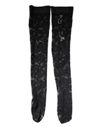 Dolce & Gabbana Black Floral Lace Cotton Stretch Stockings Socks