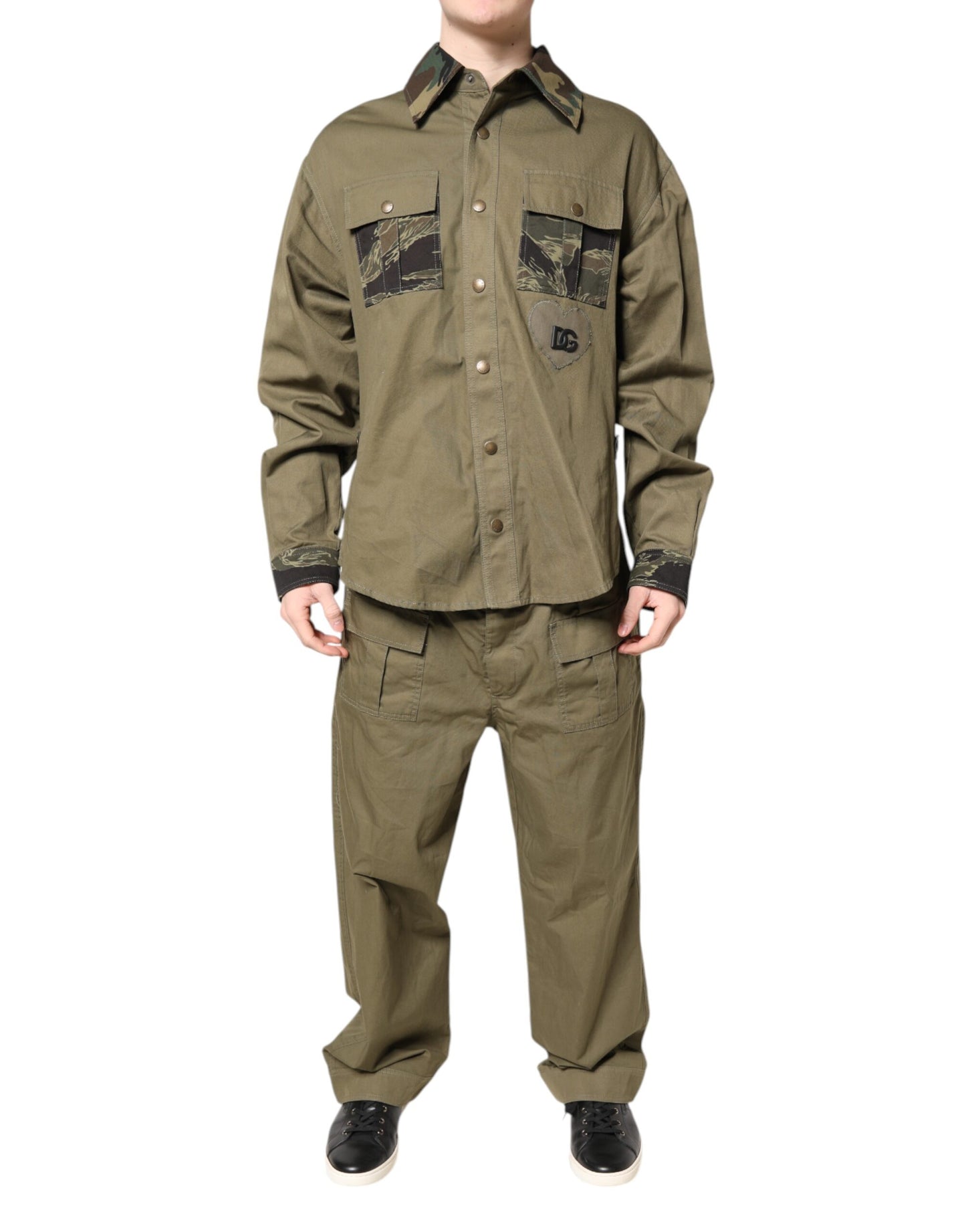 Dolce & Gabbana Brown Cotton Stretch Shirt Pants Casual Set Dolce & Gabbana