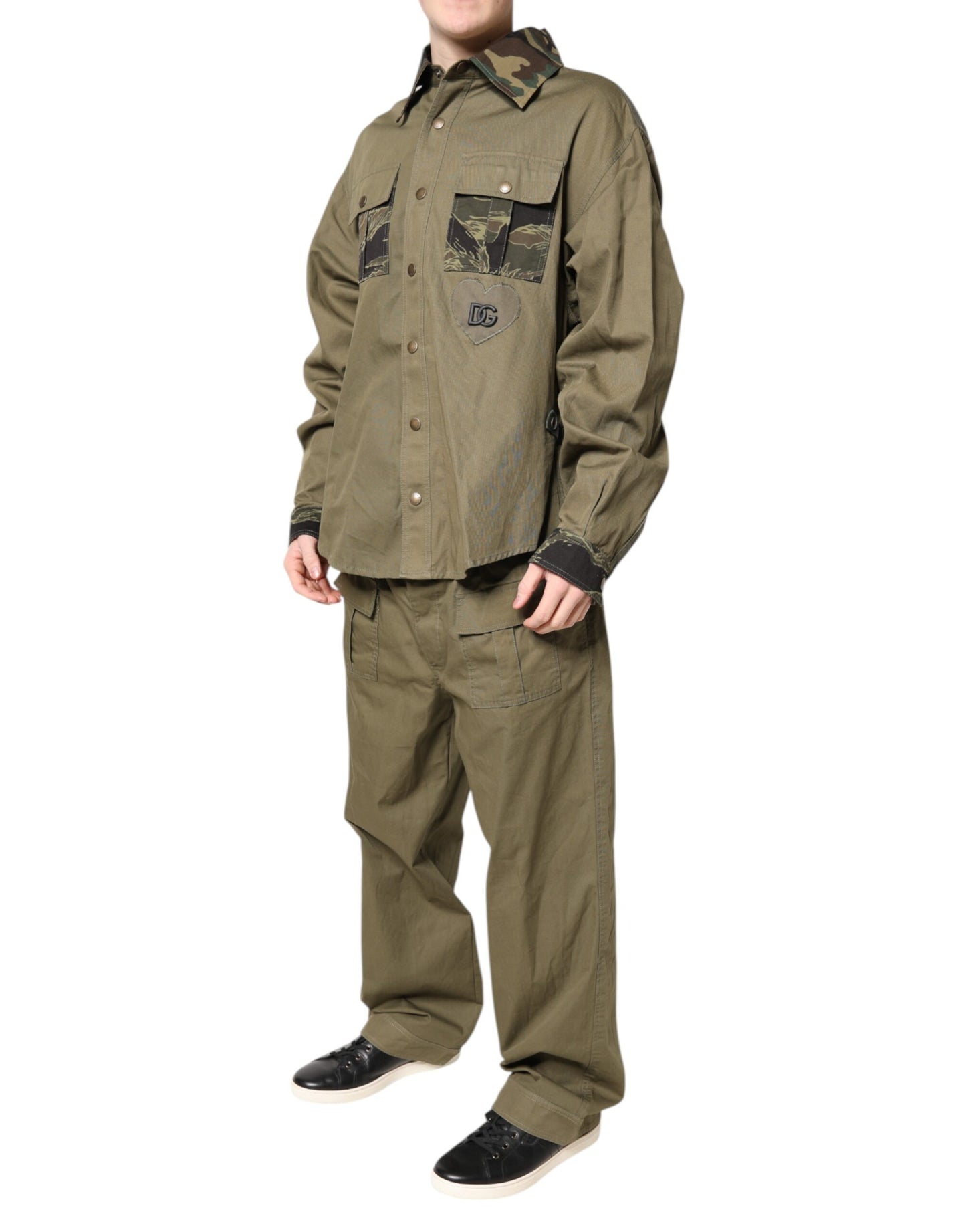 Dolce & Gabbana Brown Cotton Stretch Shirt Pants Casual Set Dolce & Gabbana