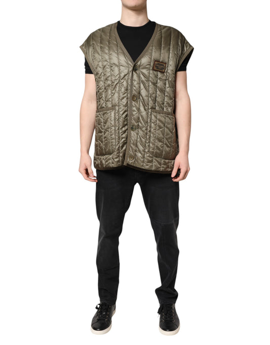 Dolce & Gabbana Brown Logo Plaque Quilted Vest Jacket Dolce & Gabbana