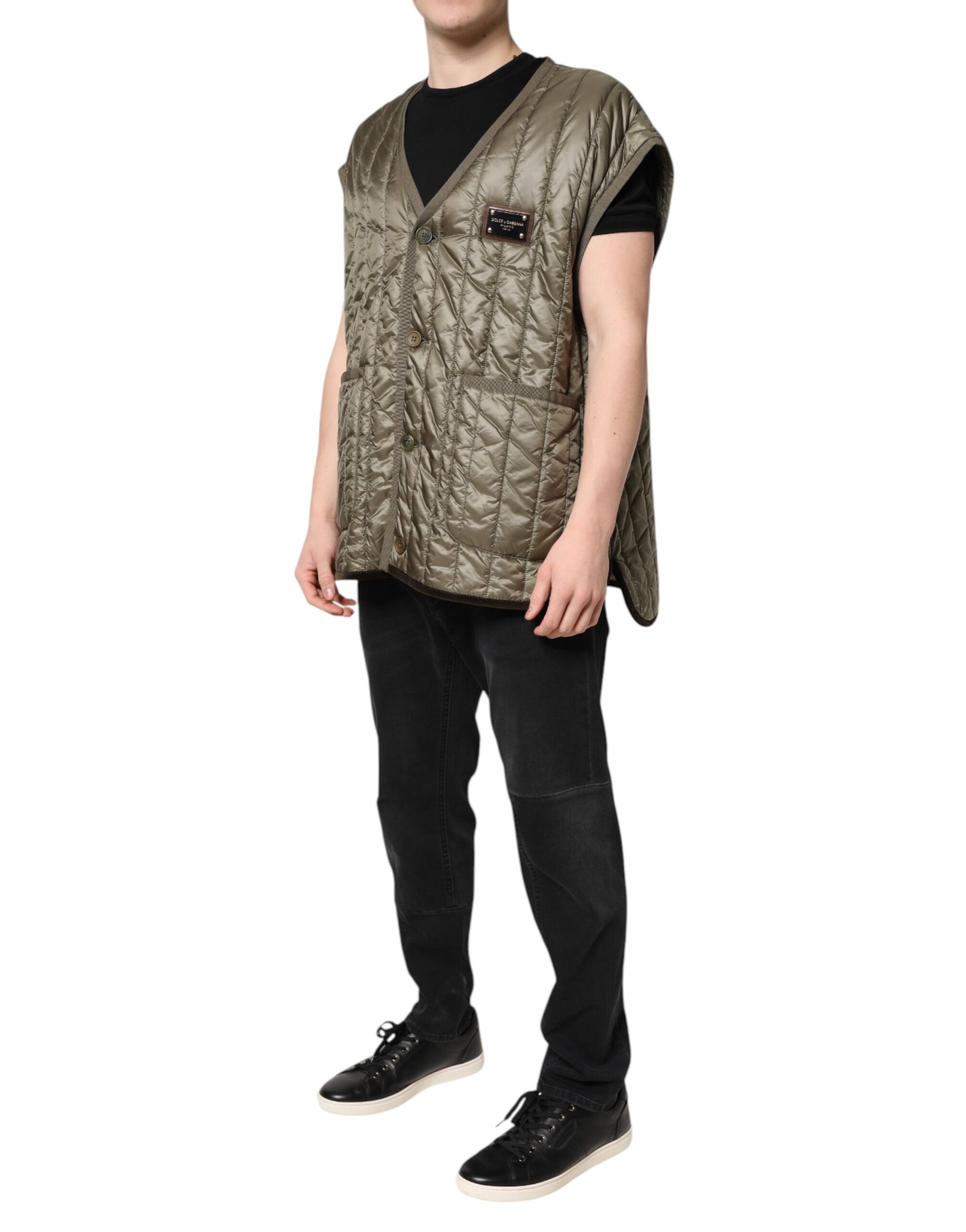 Dolce & Gabbana Brown Logo Plaque Quilted Vest Jacket Dolce & Gabbana