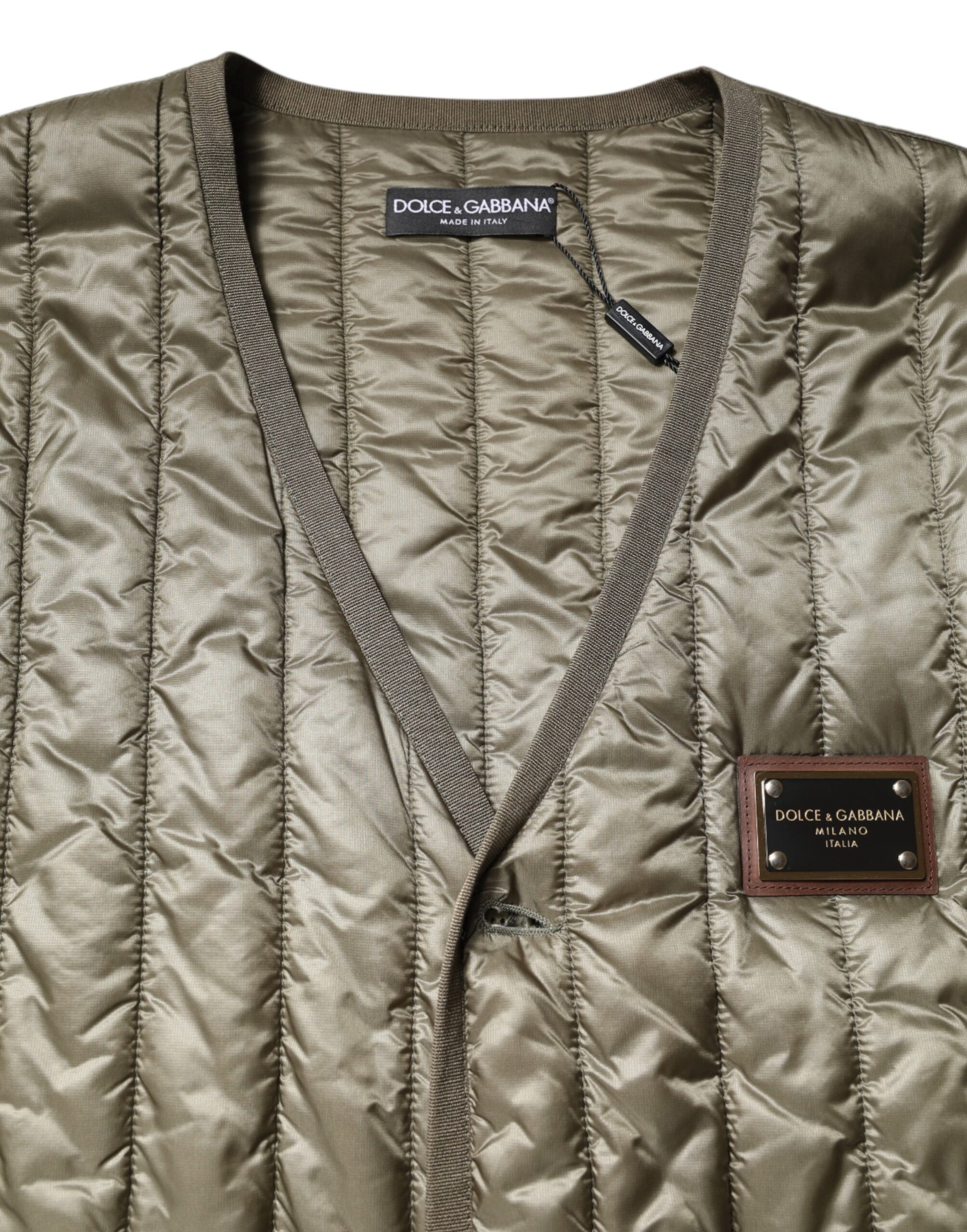 Dolce & Gabbana Brown Logo Plaque Quilted Vest Jacket Dolce & Gabbana
