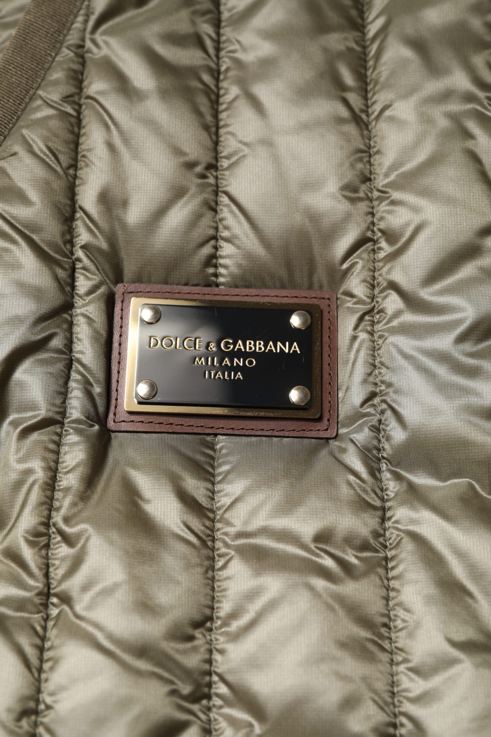 Dolce & Gabbana Brown Logo Plaque Quilted Vest Jacket Dolce & Gabbana