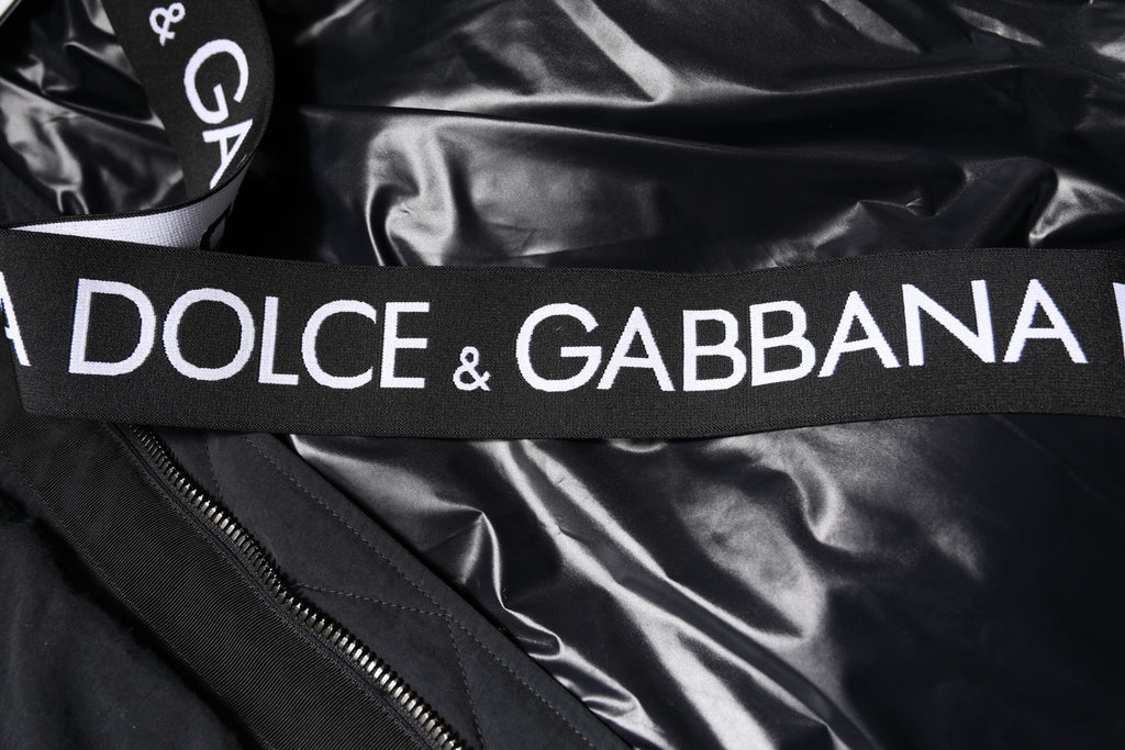 Dolce & Gabbana Black Nylon Full Zip Hooded Parka Jacket - Eljoys Fashion 