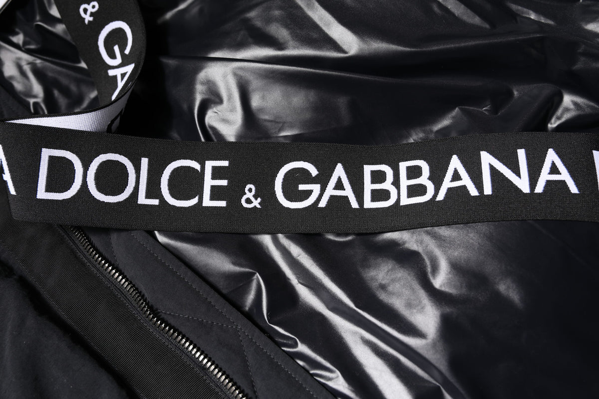 Dolce & Gabbana Black Nylon Full Zip Hooded Parka Jacket - Eljoys Fashion 