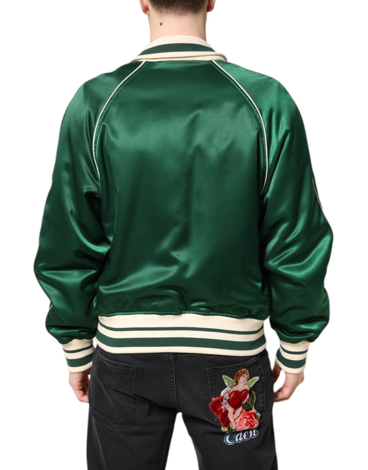 Dolce & Gabbana Green Floral DG Logo Full Zip Bomber Jacket - Eljoys Fashion 