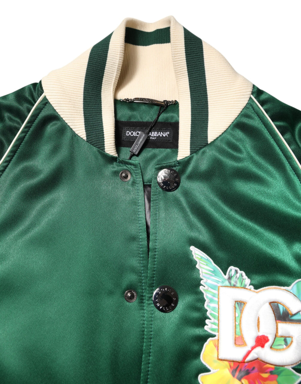 Dolce & Gabbana Green Floral DG Logo Full Zip Bomber Jacket - Eljoys Fashion 
