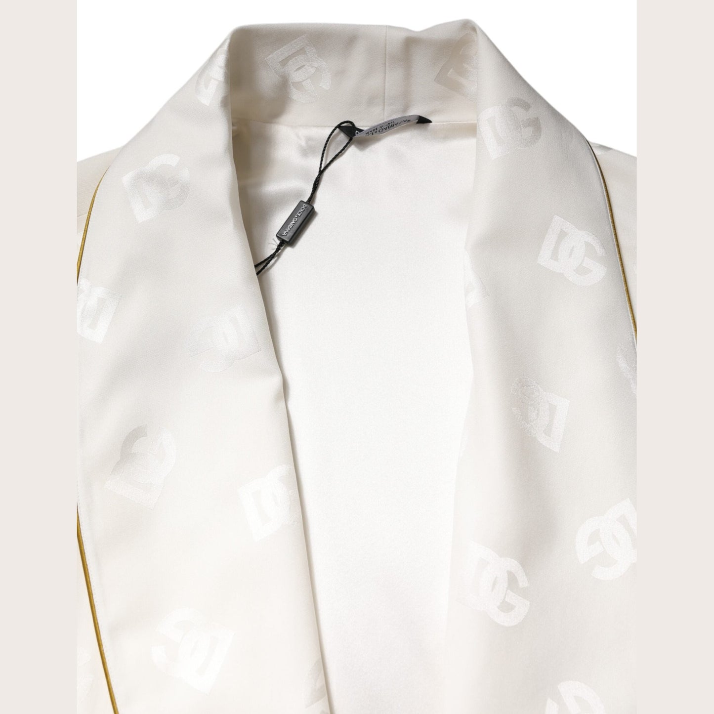 Dolce & Gabbana Ivory Silk Logo Men Wrap Robe Coat Jacket