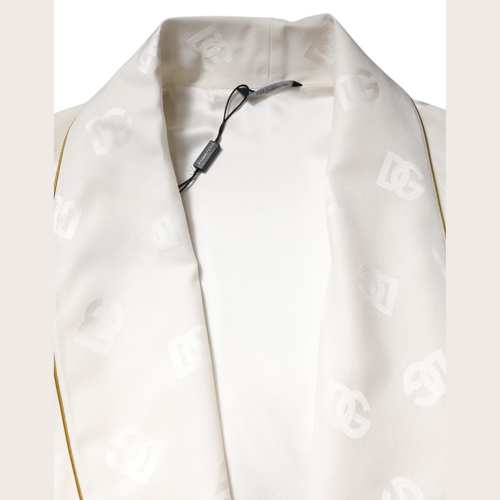 Dolce & Gabbana Ivory Silk Logo Men Wrap Robe Coat Jacket