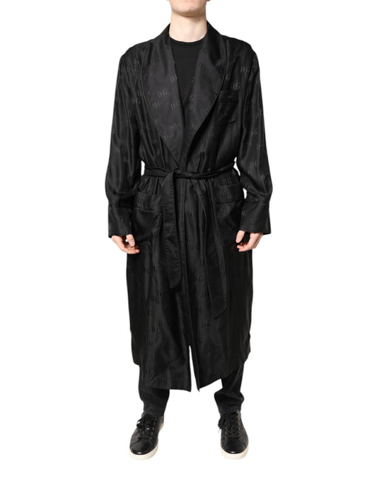 Dolce & Gabbana Black Silk DG Logo Men Wrap Robe Coat Jacket Dolce & Gabbana