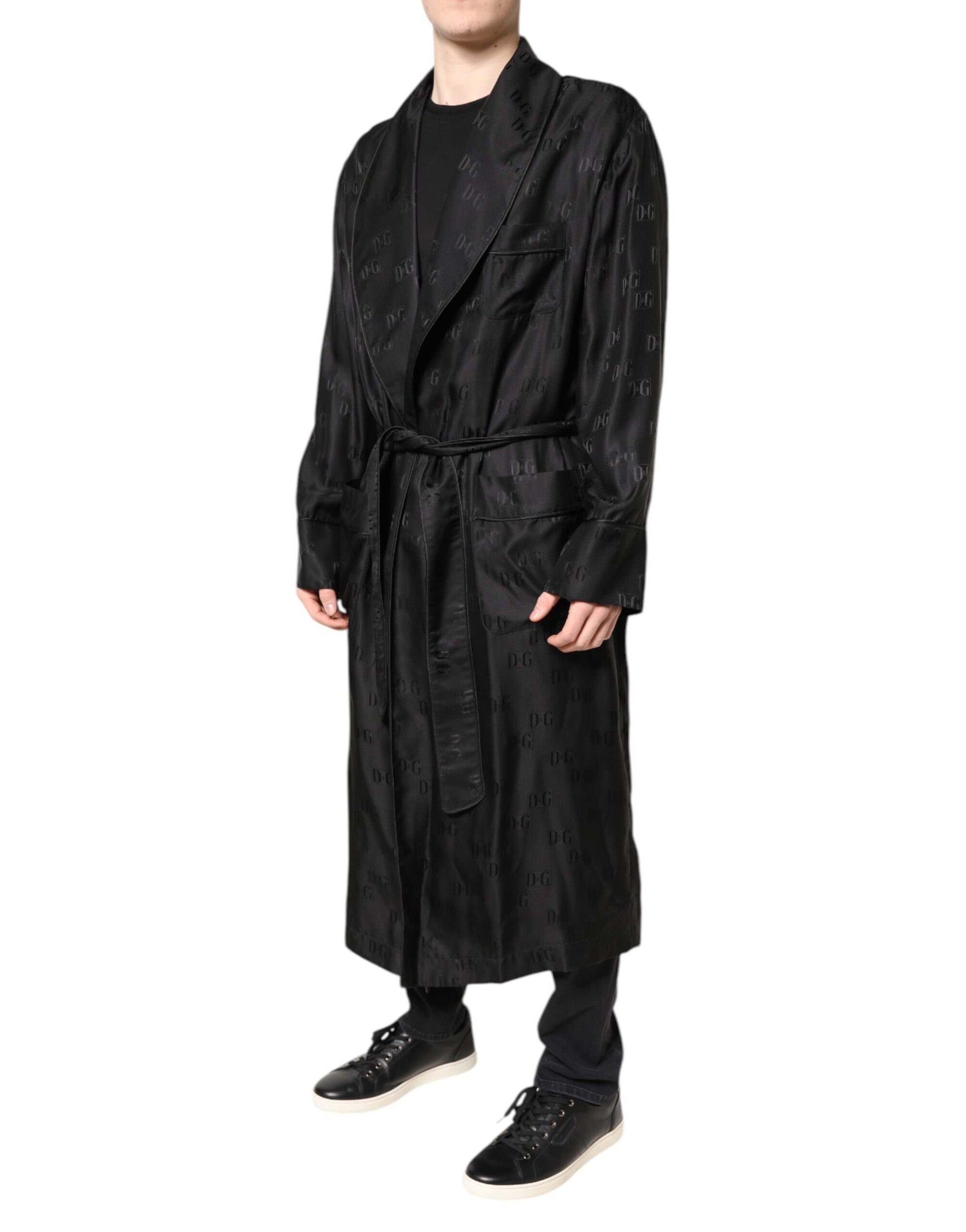 Dolce & Gabbana Black Silk DG Logo Men Wrap Robe Coat Jacket Dolce & Gabbana
