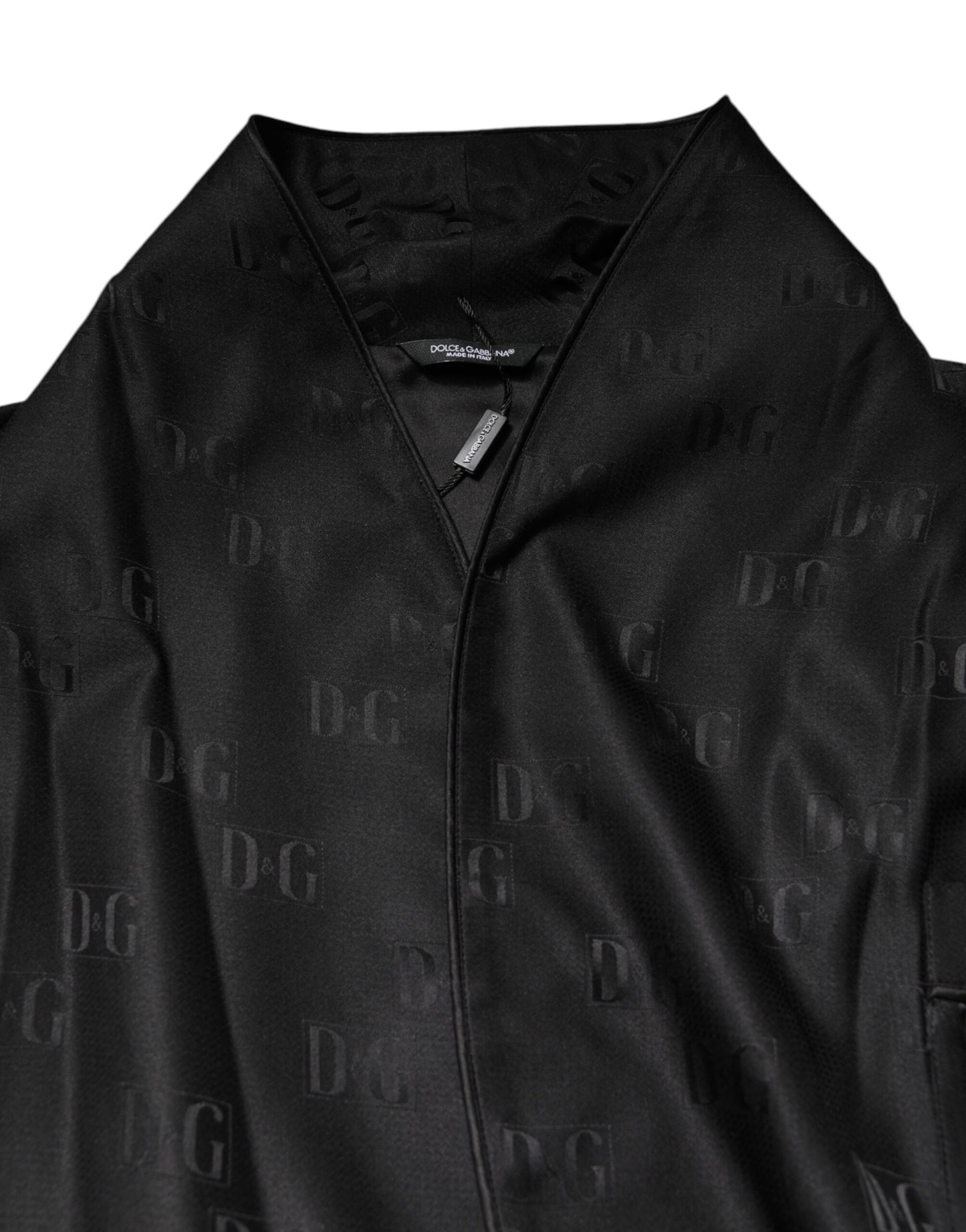 Dolce & Gabbana Black Silk DG Logo Men Wrap Robe Coat Jacket Dolce & Gabbana