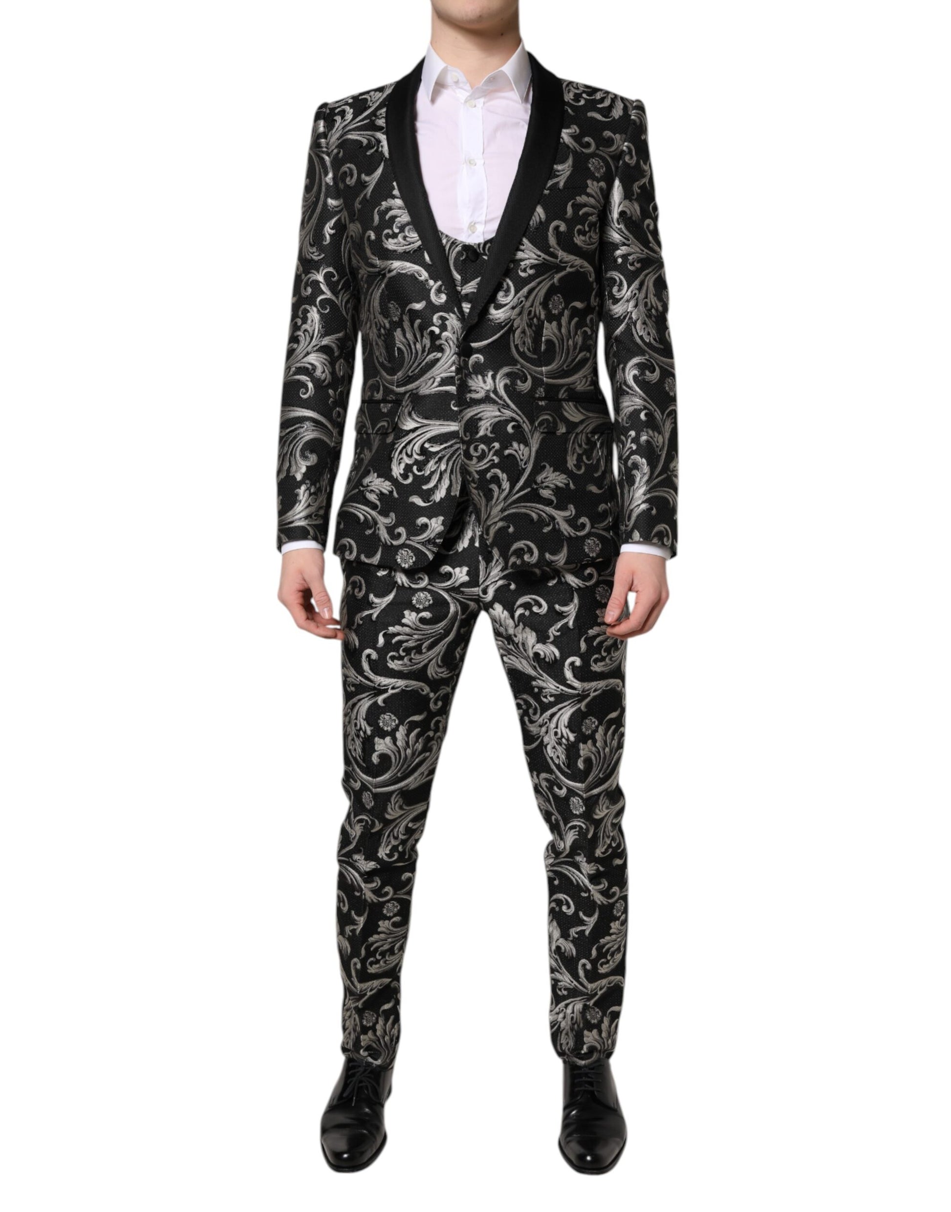Dolce & Gabbana Black Gray MARTINI Jacquard Men 3 Piece Suit Dolce & Gabbana