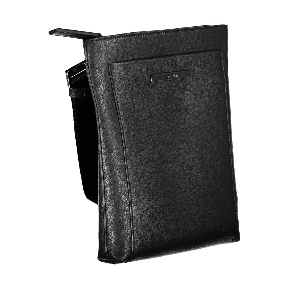 Black Calvin Klein men's shoulder bag made of polyester with adjustable strap and sleek design.