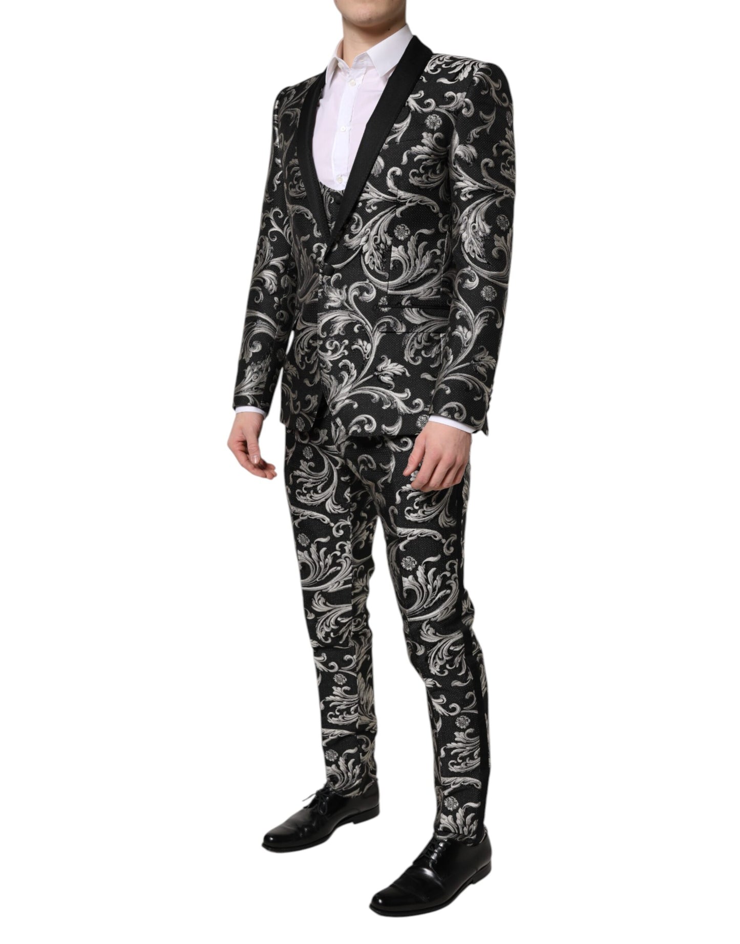 Dolce & Gabbana Black Gray MARTINI Jacquard Men 3 Piece Suit Dolce & Gabbana