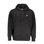 Black cotton men's hoodie by Tommy Hilfiger with front logo, long sleeves, and a drawstring hood.