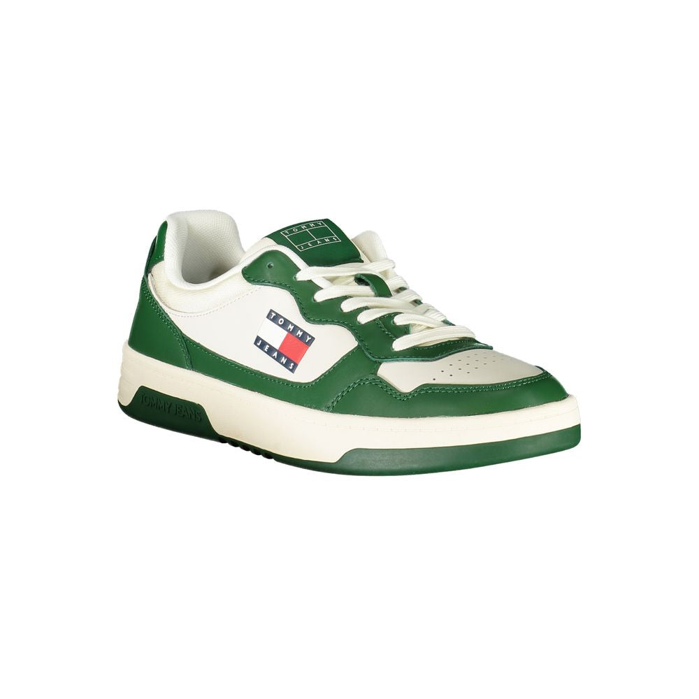 Tommy Hilfiger white polyurethane men's sneaker with laces and sporty design, featuring brand logo details.