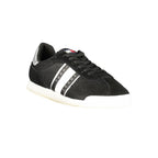 Tommy Hilfiger Nero polyester women’s sneaker with white accents and laces, casual athletic shoe for women.