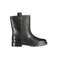 Ralph Lauren black leather women’s ankle boots with a sleek design and pointed toe on a plain background.