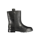 Ralph Lauren black leather women’s ankle boots with a sleek design and pointed toe on a plain background.