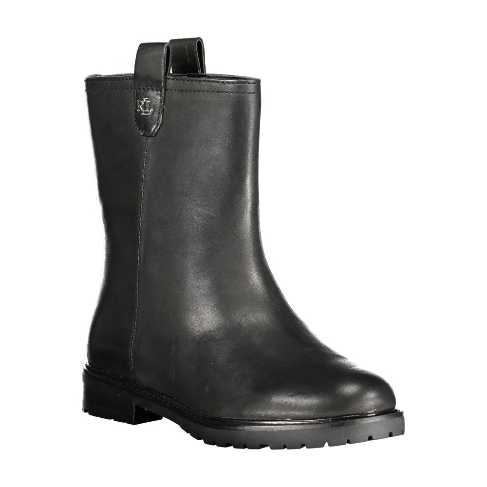 Ralph Lauren Black Leather Women Ankle Boot Ralph Lauren