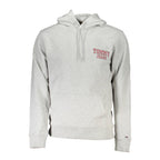 Tommy Hilfiger Grigio cotton men's hoodie with front pocket and adjustable drawstrings, casual and comfortable apparel.