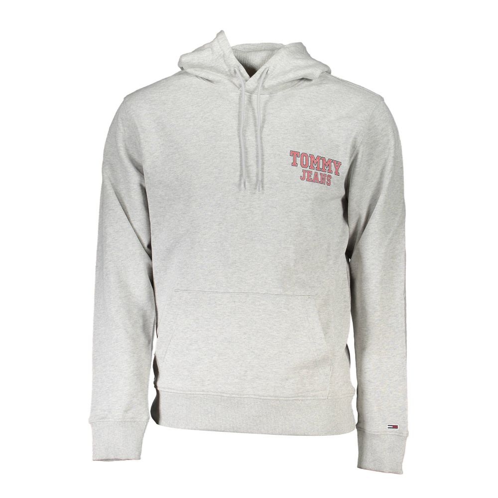 Tommy Hilfiger Grigio cotton men's hoodie with front pocket and adjustable drawstrings, casual and comfortable apparel.
