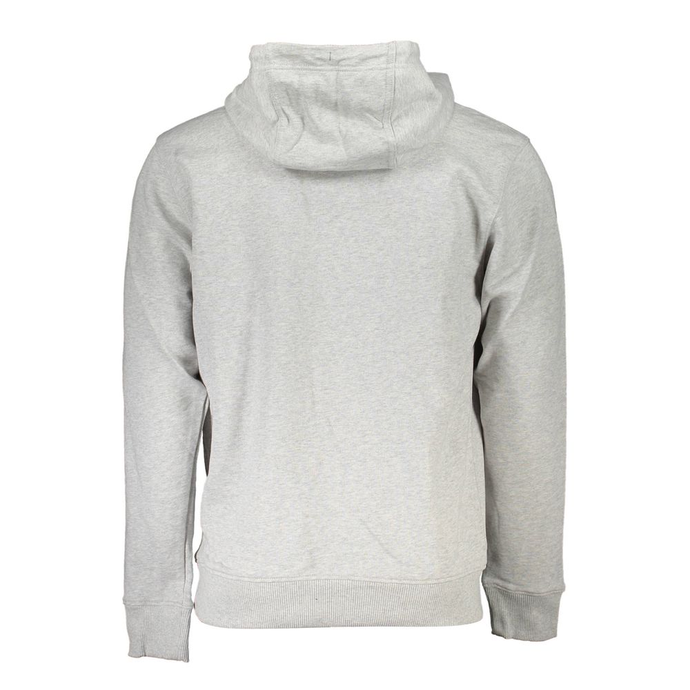 Tommy Hilfiger men's gray cotton hoodie shown with front view, featuring the brand logo on the chest and a drawstring hood.