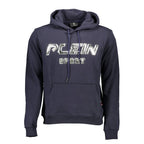 Blue cotton men's hooded sweatshirt by Plein Sport, featuring a relaxed fit and adjustable drawstring hood.