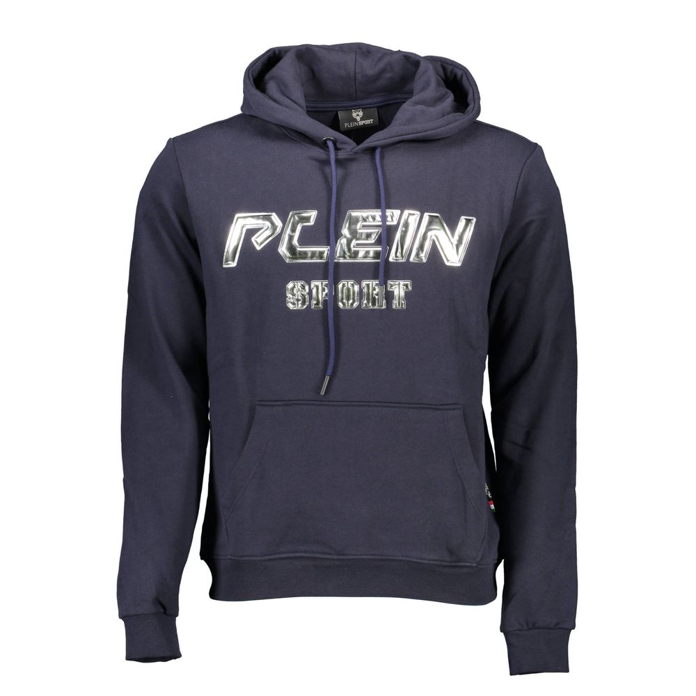 Blue cotton men's hooded sweatshirt by Plein Sport, featuring a relaxed fit and adjustable drawstring hood.