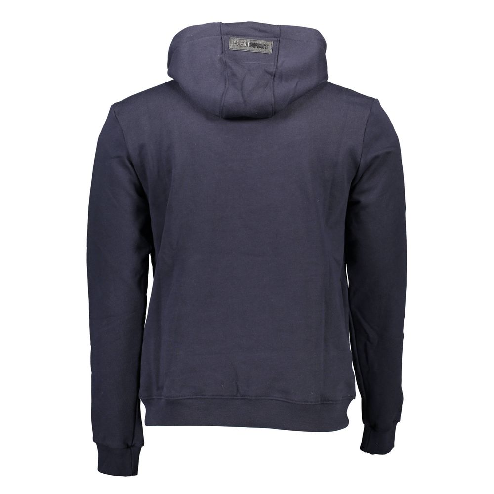Blue cotton men's hooded sweatshirt by Plein Sport, featuring a relaxed fit and adjustable drawstring hood.
