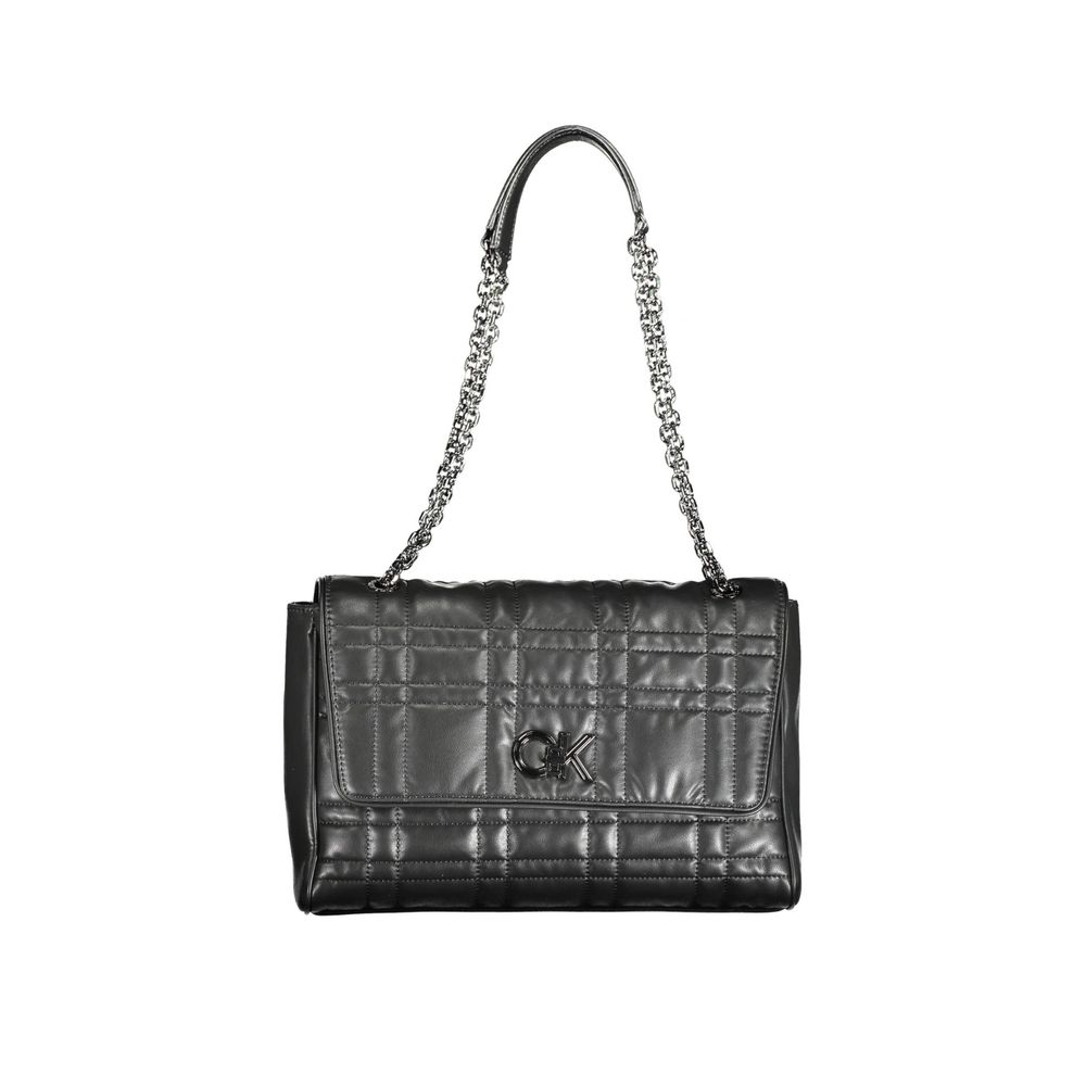 Calvin Klein nero polyester women's handbag with sleek design and top handles, stylish accessory for everyday use.