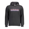 Black cotton men's hoodie by Napapijri, featuring a comfortable fit and minimalist design perfect for casual wear.