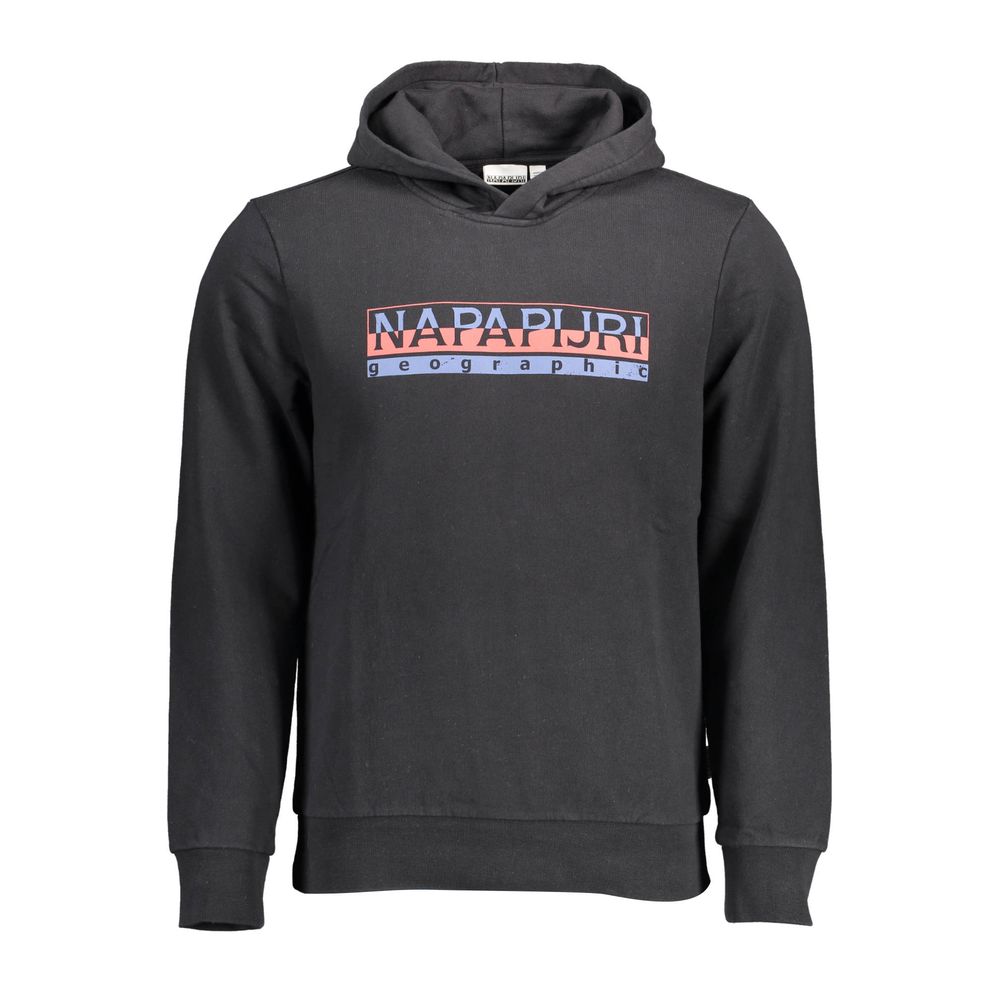 Black cotton men's hoodie by Napapijri, featuring a comfortable fit and minimalist design perfect for casual wear.