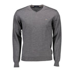 Harmont & Blaine men's gray wool sweater with crew neck and ribbed cuffs, stylish and warm for casual wear.
