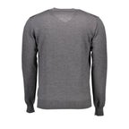 Harmont & Blaine gray wool men's sweater with ribbed cuffs and neckline, stylish and comfortable for casual wear.