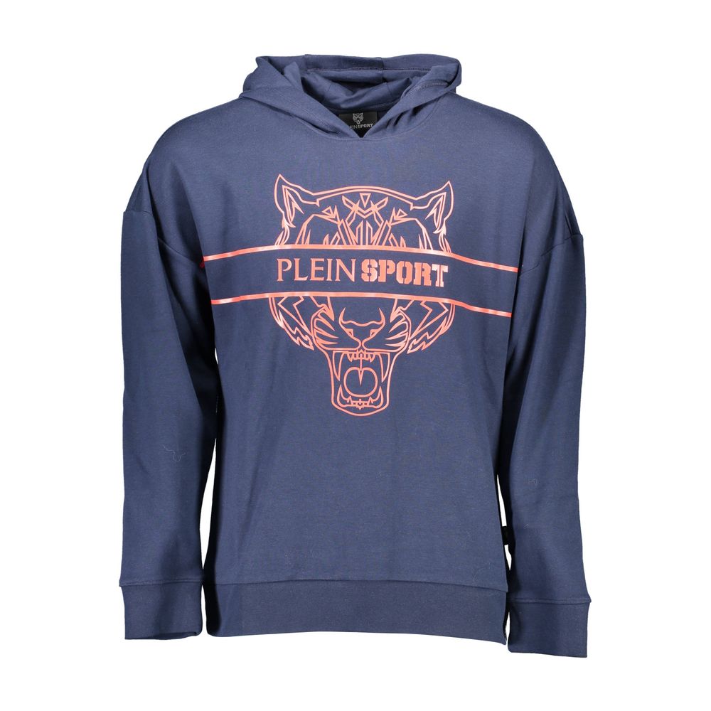 Blue cotton men's hoodie by Plein Sport, featuring a casual fit and hood with front pocket detail.