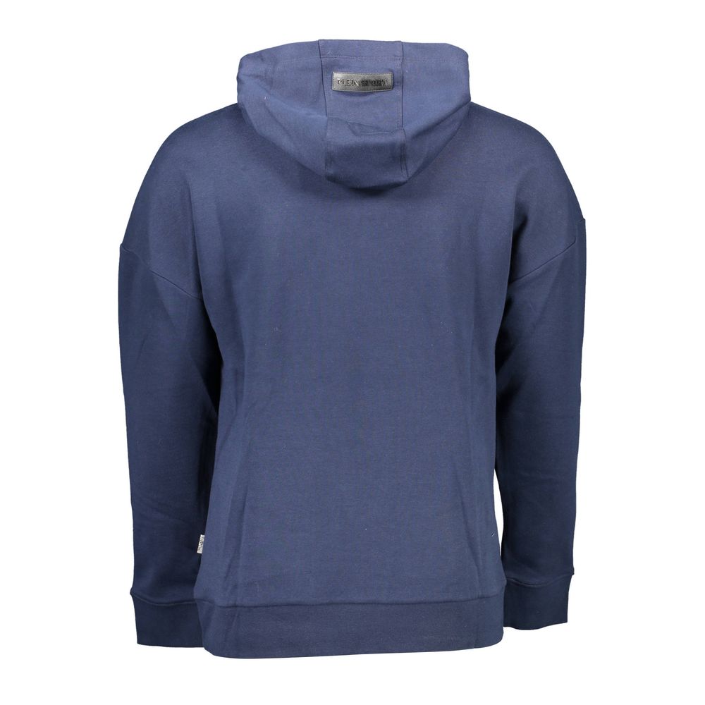 Blue cotton men's hoodie by Plein Sport with a relaxed fit and hood, featuring the brand logo on the front.