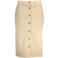 Beige Gant cotton women's skirt with a classic fit, showcased on a model, ideal for casual or office wear.