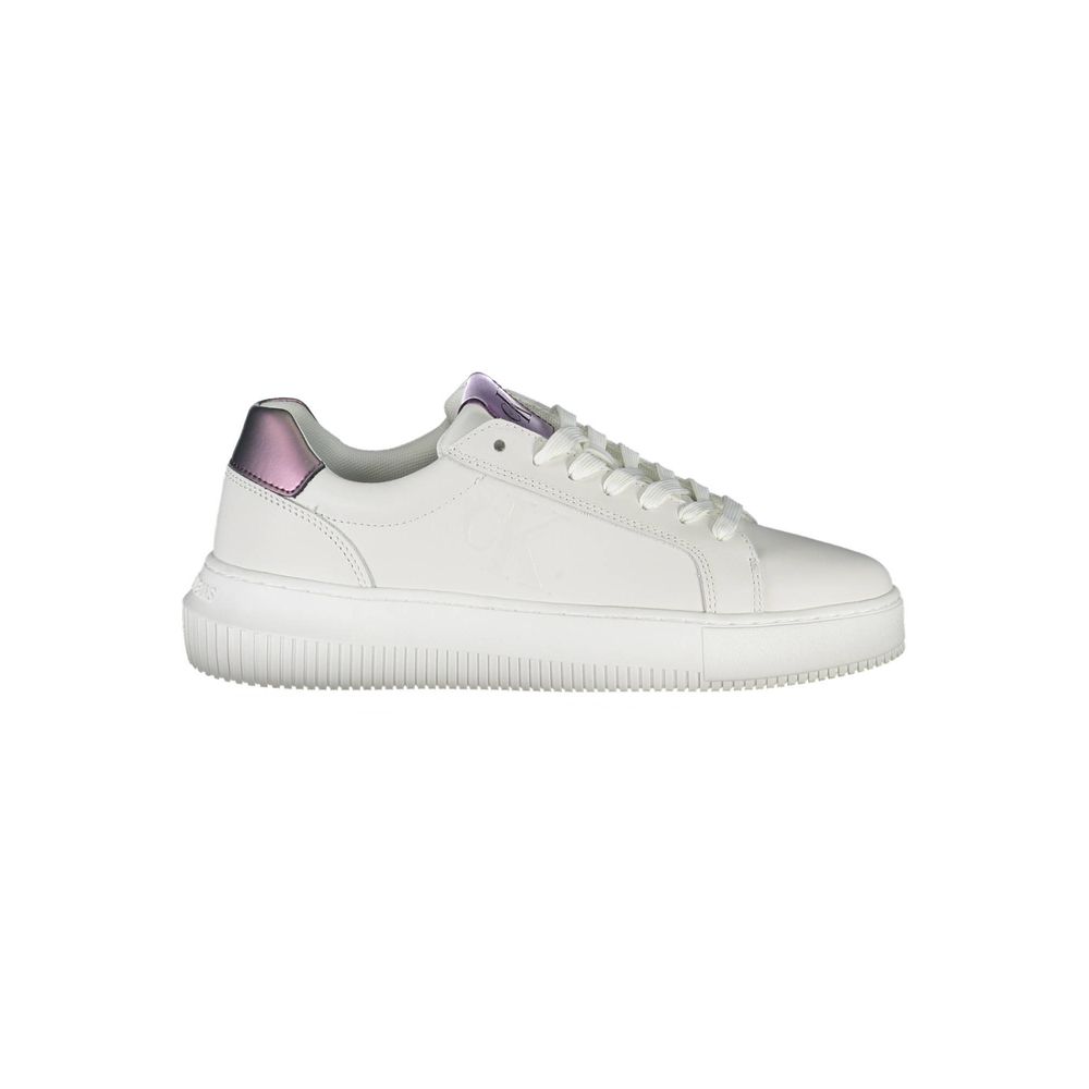 Calvin Klein Bianco leather women's sneaker with white laces and sleek design, perfect for casual and athletic wear.