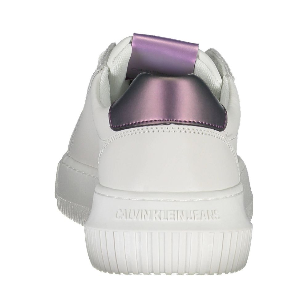 Calvin Klein Bianco leather women's sneaker with white design, casual style, and cushioned sole.
