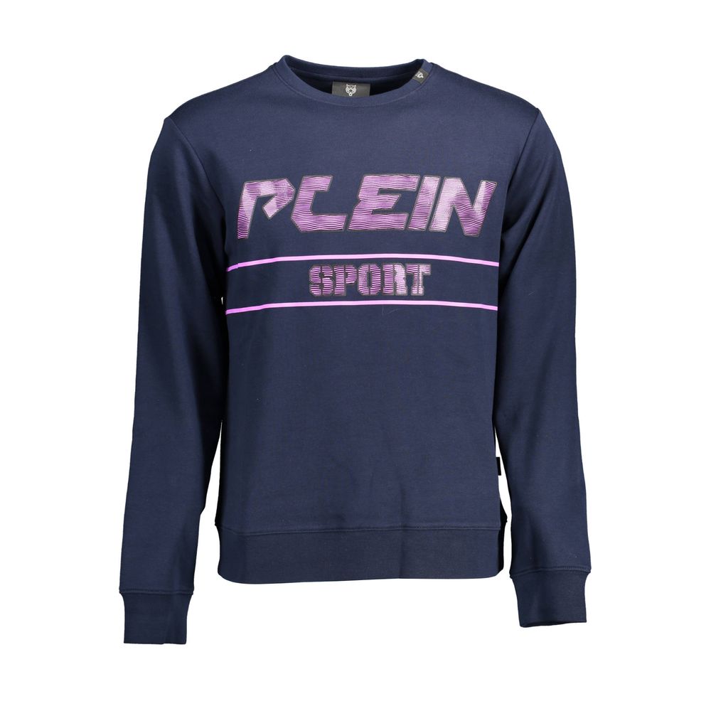 Blue cotton men's sweater by Plein Sport featuring a classic crewneck and comfortable fit.